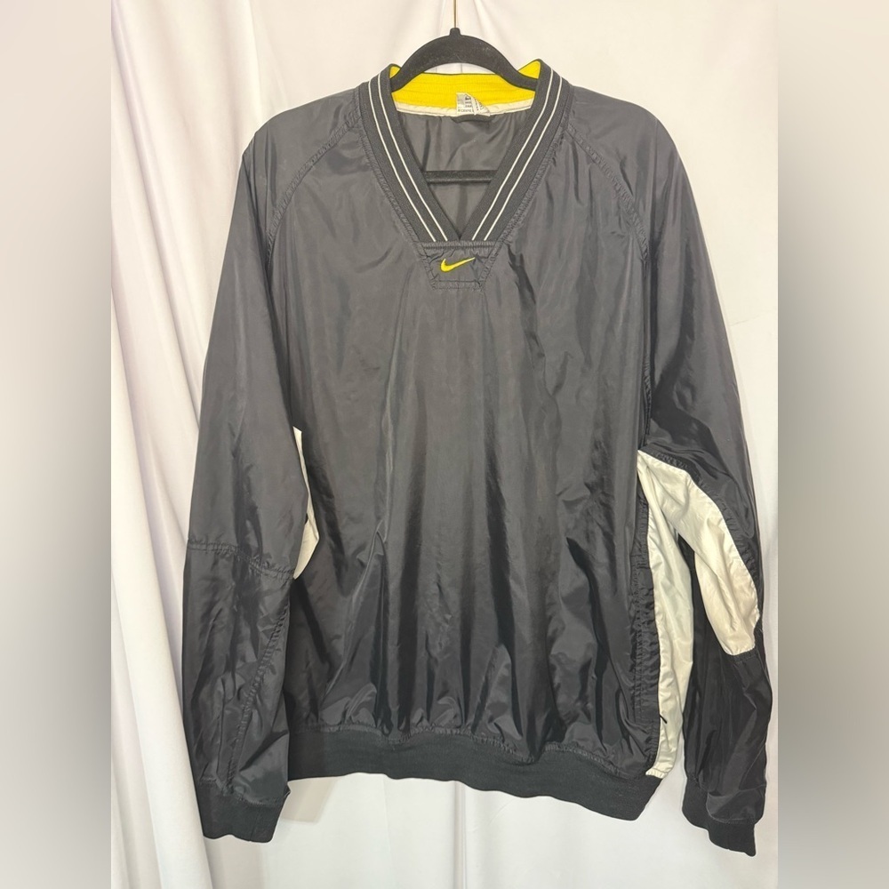 Vintage Nike Pullover Jacket Mens 2XL Black Center Swoosh Windbreaker 90s Taiwan